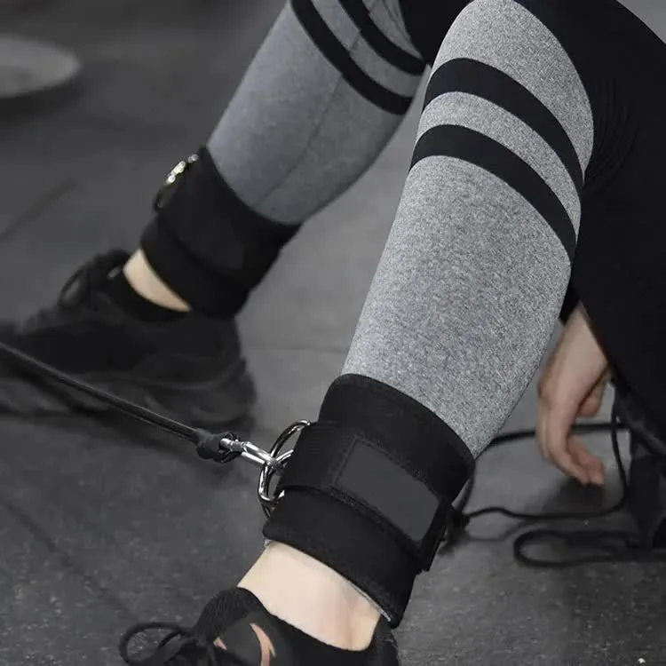 Grey Set (2 Ankle Straps   3 elastic ropes   1 mesh bag) Adjustable Ankle Straps for Leg and Glute Training - EVA Padded Gym Foot Straps
