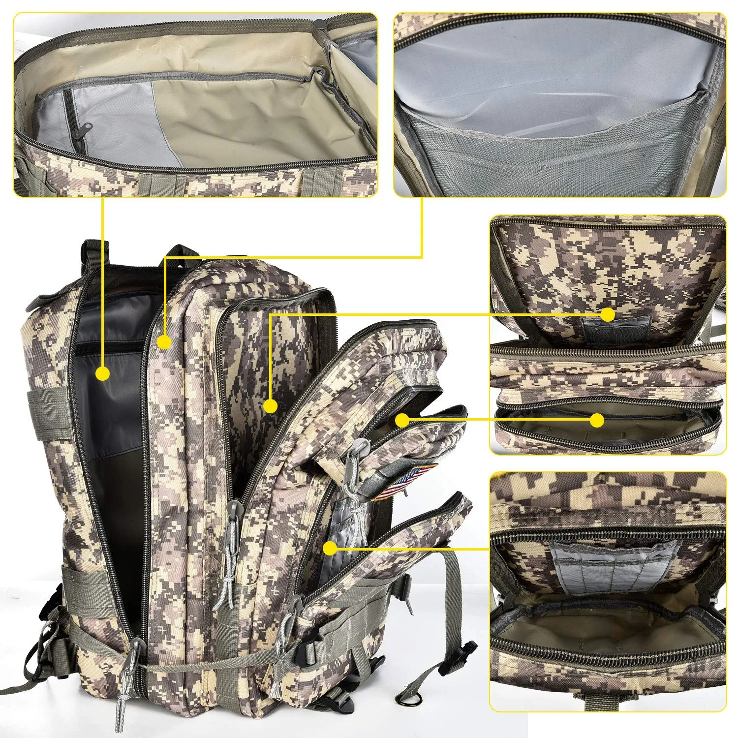 NOOLA Military Tactical Backpack Large Army Rucksack Assault Pack Molle Bag ACU